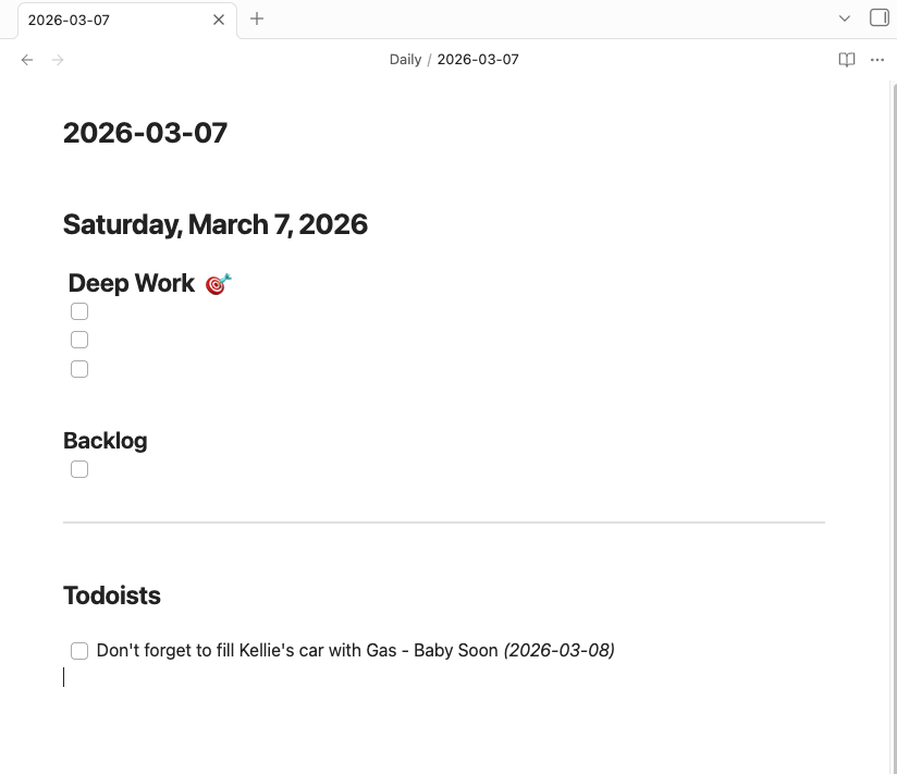 Daily note example with template